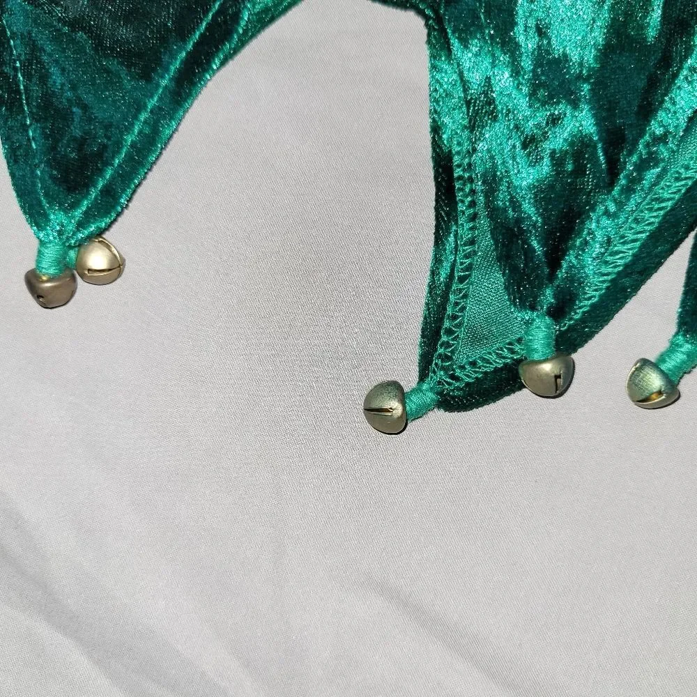 Mens medium red and green velvet Christmas theme shorts with bells